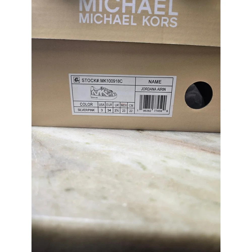 Michael Kors Jordana Airin Silver Pink Metallic Logo Sneakers MK100918C Size 3Y